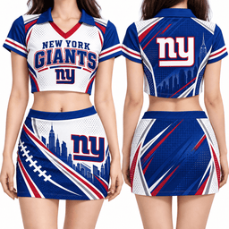 New York Giants Women's Cropped V-Neck Polo Jersey and Hip Skirt Dress Set