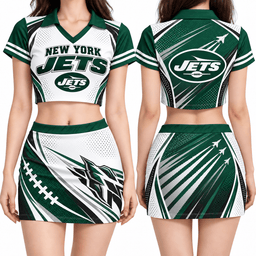 New York Jets Women's Cropped V-Neck Polo Jersey and Hip Skirt Dress Set