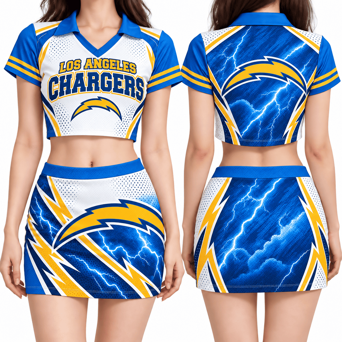 Los Angeles Chargers Women's Cropped V-Neck Polo Jersey and Hip Skirt Dress Set
