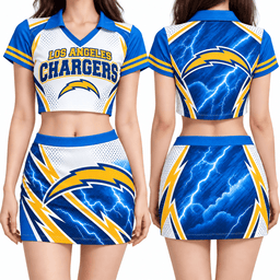 Los Angeles Chargers Women's Cropped V-Neck Polo Jersey and Hip Skirt Dress Set