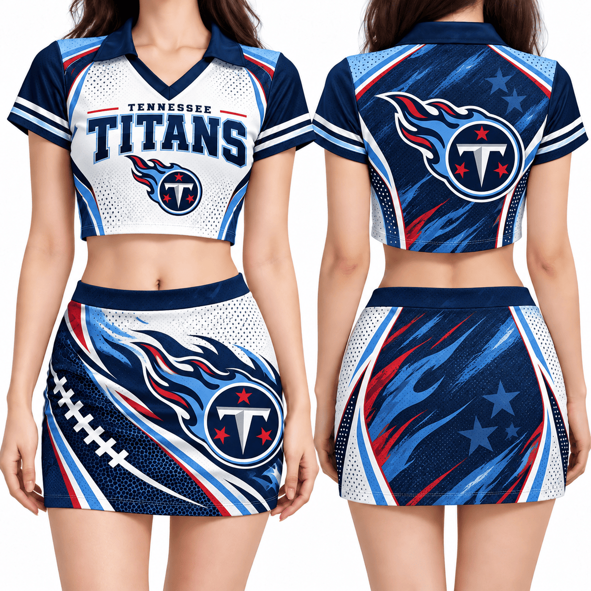 Tennessee Titans Women's Cropped V-Neck Polo Jersey and Hip Skirt Dress Set