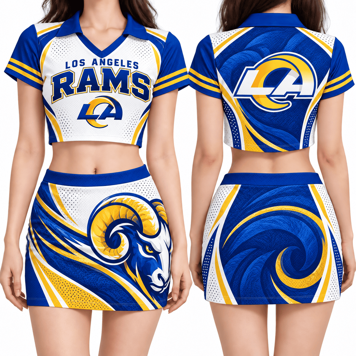 Los Angeles Rams Women's Cropped V-Neck Polo Jersey and Hip Skirt Dress Set
