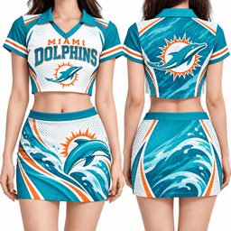 Miami Dolphins Women's Cropped V-Neck Polo Jersey and Hip Skirt Dress Set