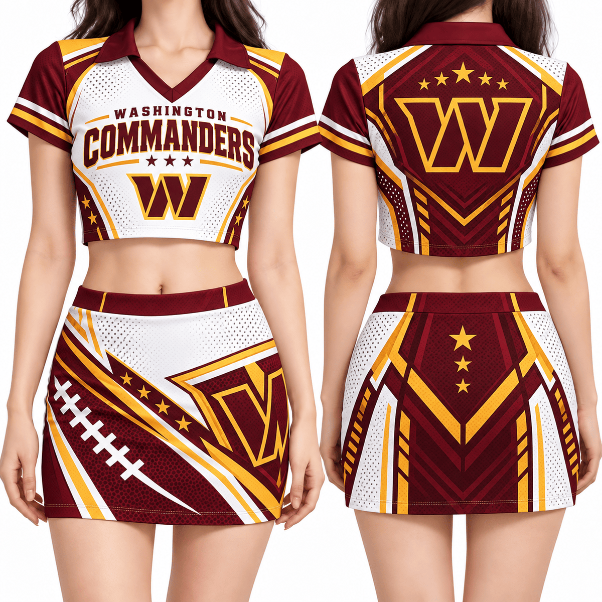 Washington Commanders Women's Cropped V-Neck Polo Jersey and Hip Skirt Dress Set