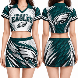 Philadelphia Eagles Women's Cropped V-Neck Polo Jersey and Hip Skirt Dress Set