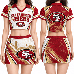 San Francisco 49ers Women's Cropped V-Neck Polo Jersey and Hip Skirt Dress Set