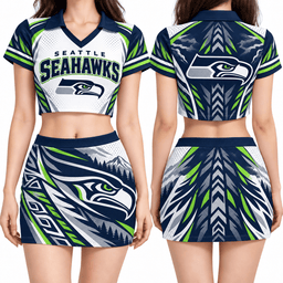 Seattle Seahawks Women's Cropped V-Neck Polo Jersey and Hip Skirt Dress Set