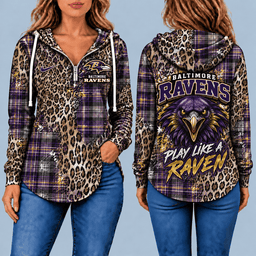 Baltimore Ravens Leopard Plaid Pullover Half-zip Hoodie – Game Day Pullover