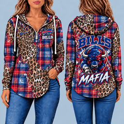 Buffalo Bills Leopard Plaid Pullover Half-zip Hoodie – Game Day Pullover