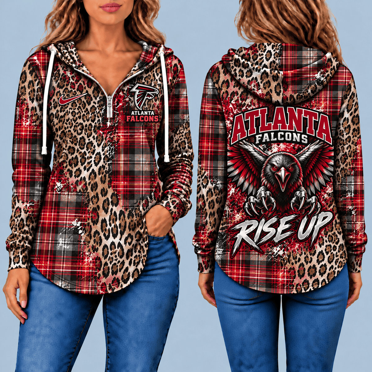 Atlanta Falcons Leopard Plaid Pullover Half-zip Hoodie – Game Day Pullover