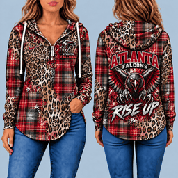 Atlanta Falcons Leopard Plaid Pullover Half-zip Hoodie – Game Day Pullover