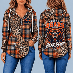 Chicago Bears Leopard Plaid Pullover Half-zip Hoodie – Game Day Pullover