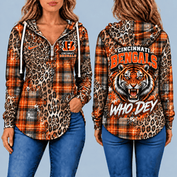 Cincinnati Bengals Leopard Plaid Pullover Half-zip Hoodie – Game Day Pullover