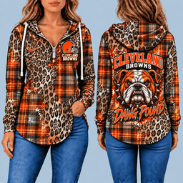 Cleveland Browns Leopard Plaid Pullover Half-zip Hoodie – Game Day Pullover