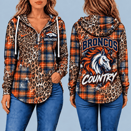 Denver Broncos Leopard Plaid Pullover Half-zip Hoodie – Game Day Pullover
