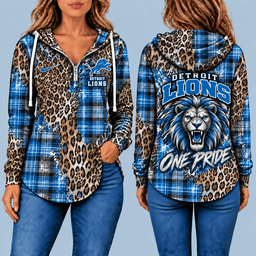 Detroit Lions Leopard Plaid Pullover Half-zip Hoodie – Game Day Pullover