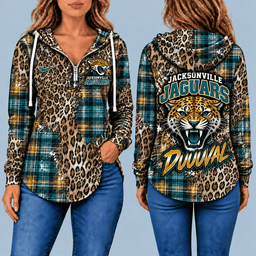 Jacksonville Jaguars Leopard Plaid Pullover Half-zip Hoodie – Game Day Pullover