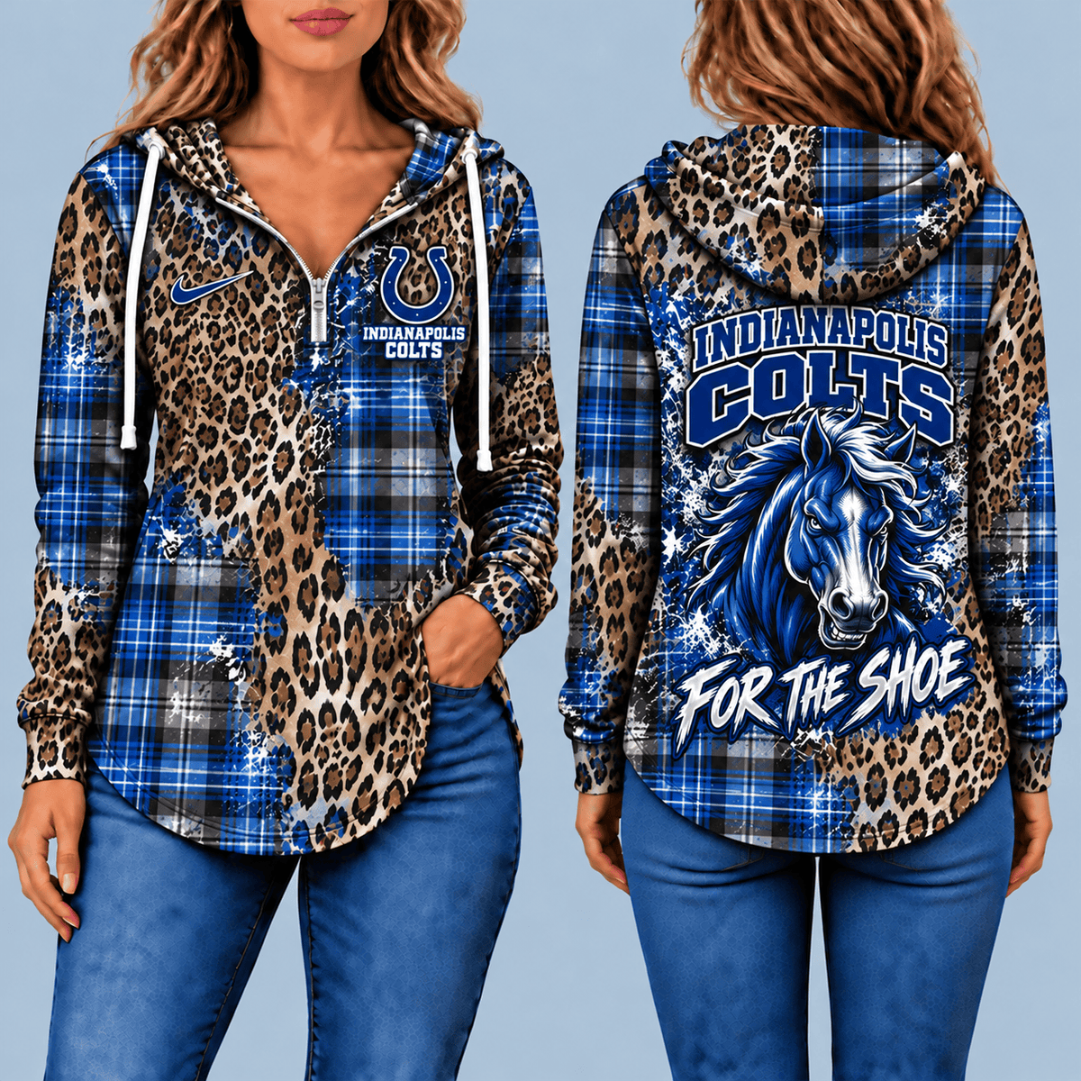 Indianapolis Colts Leopard Plaid Pullover Half-zip Hoodie – Game Day Pullover