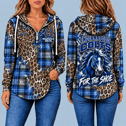 Indianapolis Colts Leopard Plaid Pullover Half-zip Hoodie – Game Day Pullover