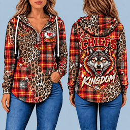 Kansas City Chiefs Leopard Plaid Pullover Half-zip Hoodie – Game Day Pullover