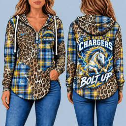 Los Angeles Chargers Leopard Plaid Pullover Half-zip Hoodie – Game Day Pullover