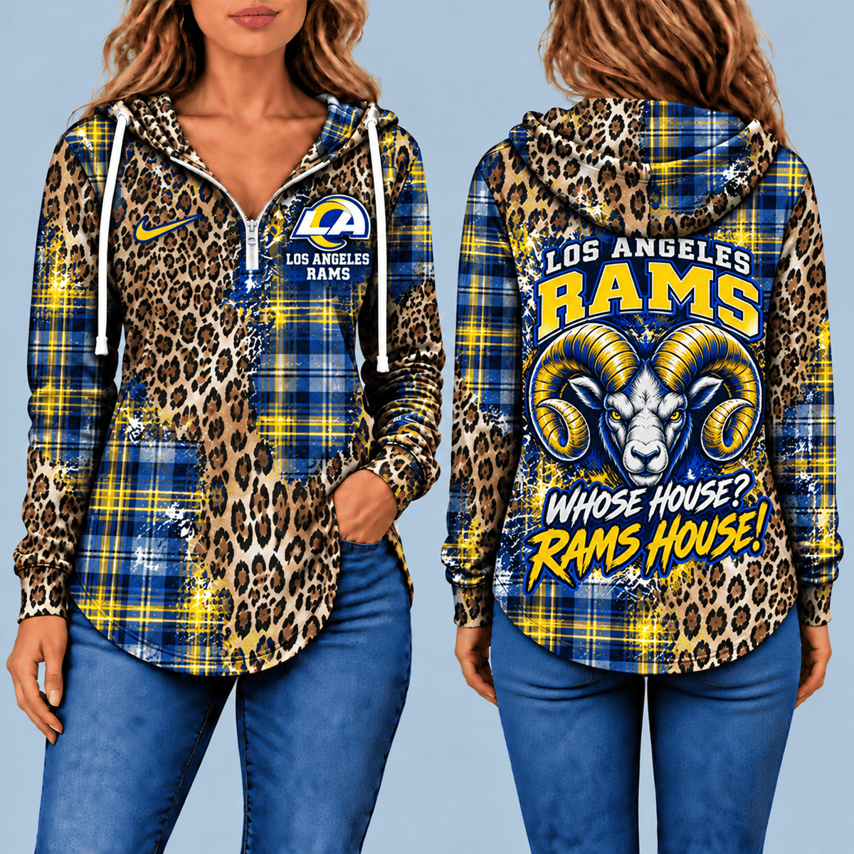 Los Angeles Rams Leopard Plaid Pullover Half-zip Hoodie – Game Day Pullover