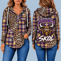 Minnesota Vikings Leopard Plaid Pullover Half-zip Hoodie – Game Day Pullover