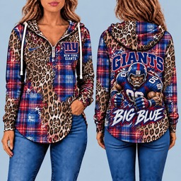New York Giants Leopard Plaid Pullover Half-zip Hoodie – Game Day Pullover