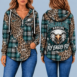 Philadelphia Eagles Leopard Plaid Pullover Half-zip Hoodie – Game Day Pullover
