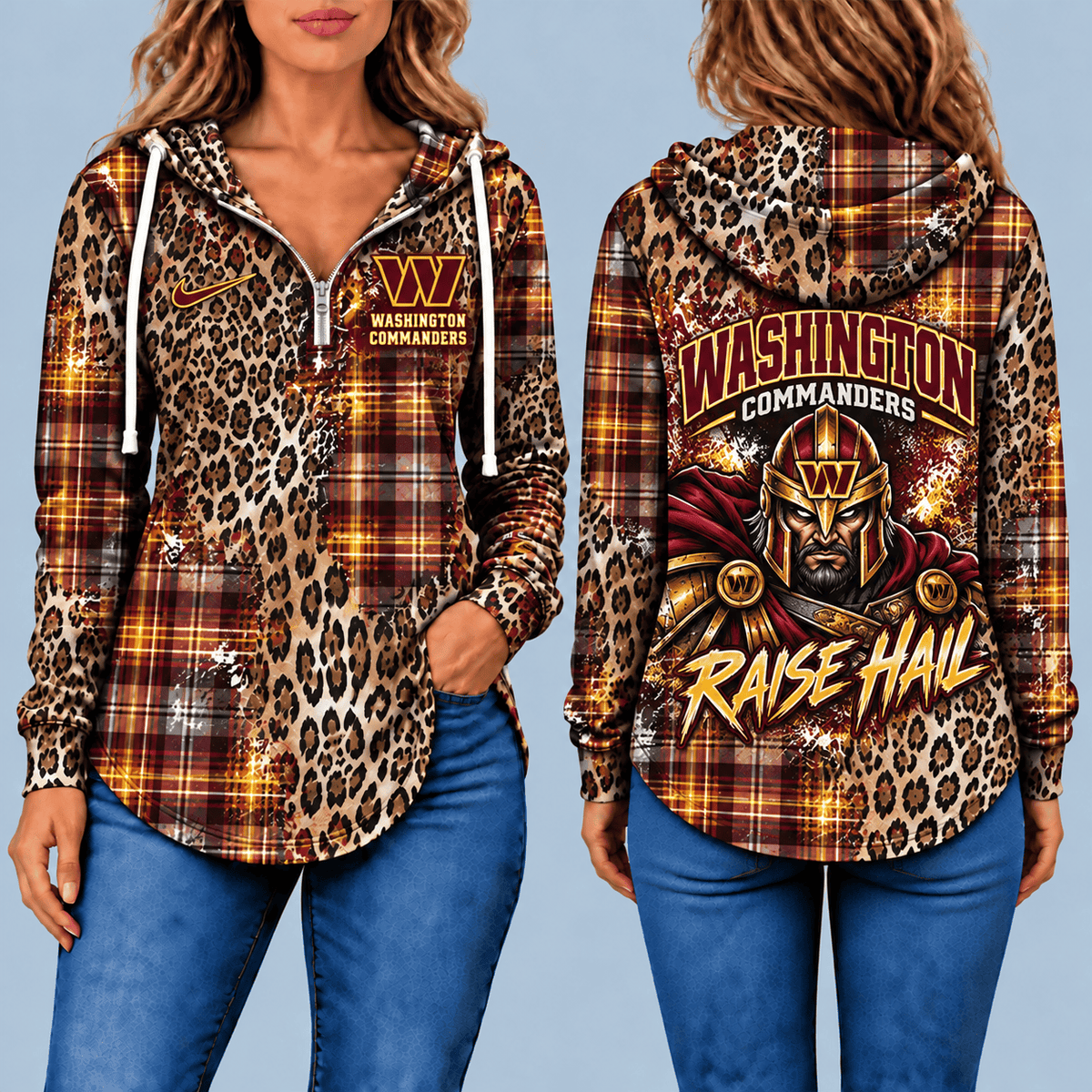 Washington Commanders Leopard Plaid Pullover Half-zip Hoodie – Game Day Pullover