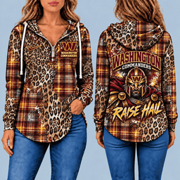 Washington Commanders Leopard Plaid Pullover Half-zip Hoodie – Game Day Pullover