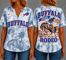 Buffalo Bills Retro Western Rodeo Short Sleeves V-neck Collar Shirt