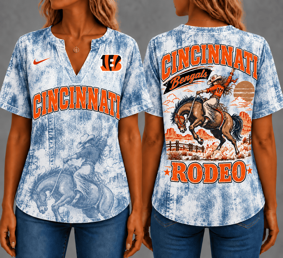 Cincinnati Bengals Retro Western Rodeo Short Sleeves V-neck Collar Shirt