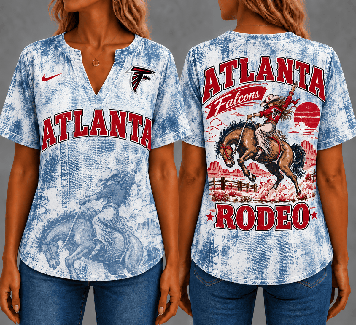 Atlanta Falcons Retro Western Rodeo Short Sleeves V-neck Collar Shirt