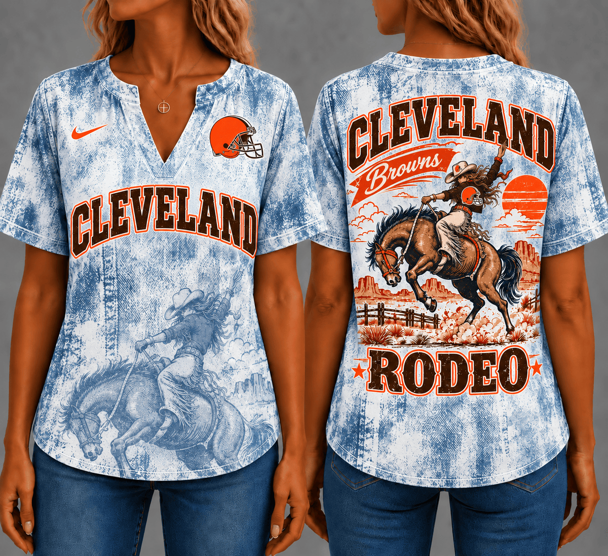 Cleveland Browns Retro Western Rodeo Short Sleeves V-neck Collar Shirt