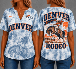Denver Broncos Retro Western Rodeo Short Sleeves V-neck Collar Shirt