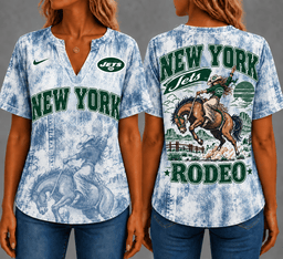 New York Jets Retro Western Rodeo Short Sleeves V-neck Collar Shirt