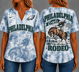 Philadelphia Eagles Retro Western Rodeo Short Sleeves V-neck Collar Shirt