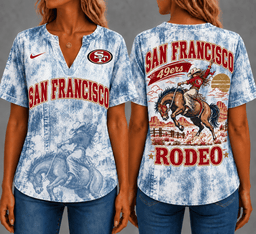 San Francisco 49ers Retro Western Rodeo Short Sleeves V-neck Collar Shirt