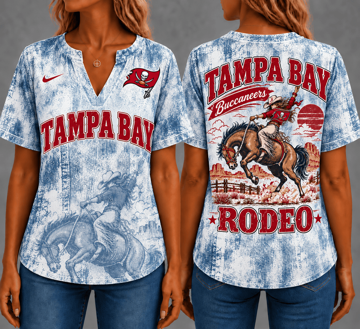 Tampa Bay Buccaneers Retro Western Rodeo Short Sleeves V-neck Collar Shirt