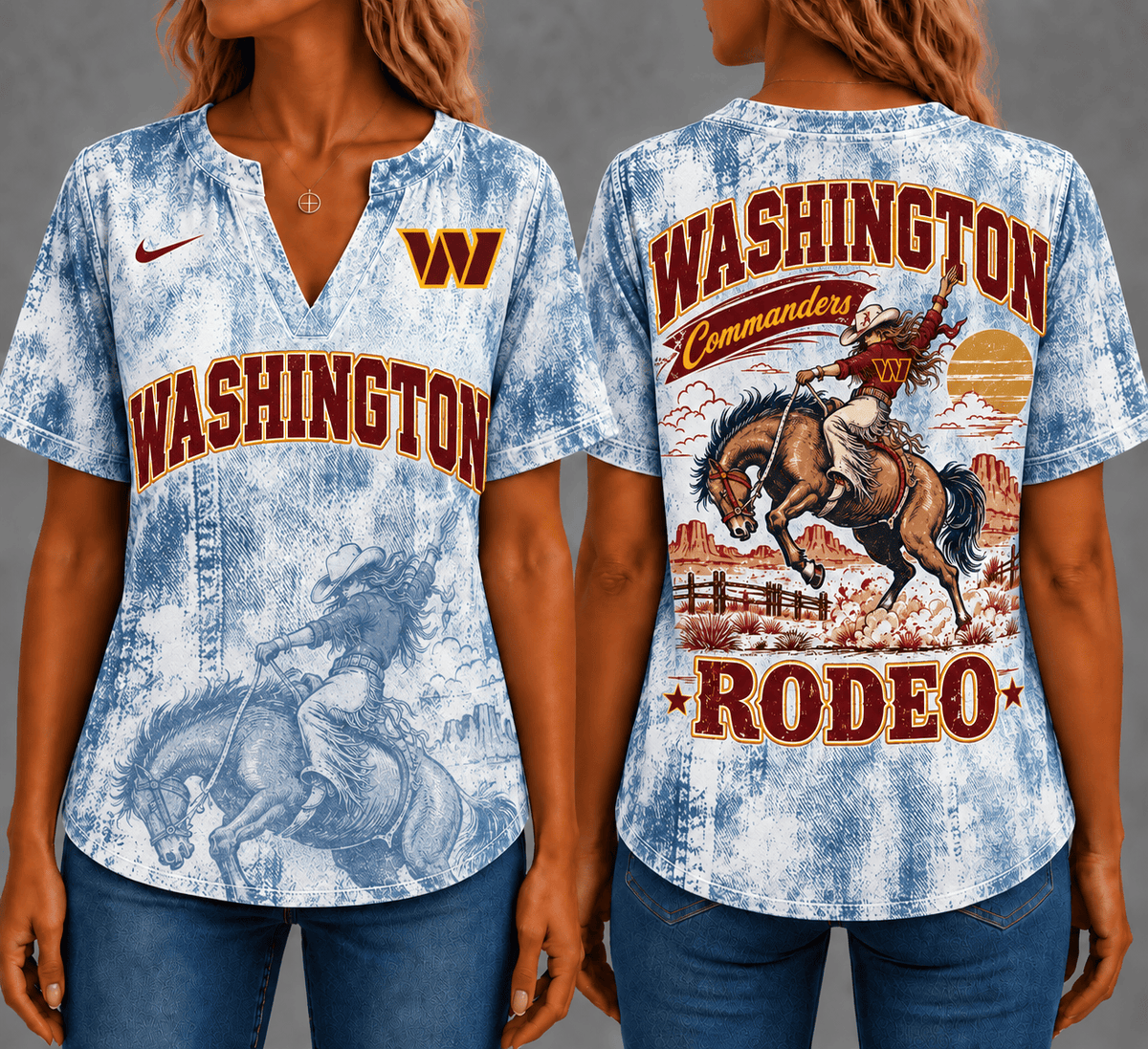 Washington Commanders Retro Western Rodeo Short Sleeves V-neck Collar Shirt