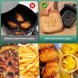 Air fryer paper liner used for cooking chicken, fries and toast