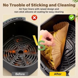 Air fryer liner preventing food from sticking before and after use