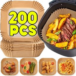 200 pack air fryer parchment liners with food display