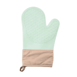 Mint green and beige silicone oven glove extra long heat resistant for baking