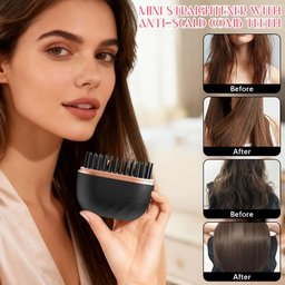 Before and after result using portable hair straightener comb - smooth straight hair