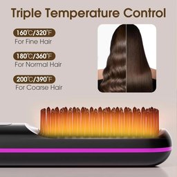 Triple temperature control 160C 180C 200C LCD cordless hair straightener brush for all hair types