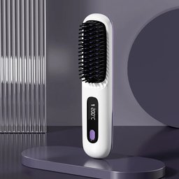 White portable hair straightener brush cordless mini USB rechargeable with digital display