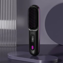 SnapZon GoBrush Pro black cordless hair straightener brush with LCD temperature display 200C