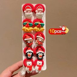 10-pack Christmas hair ties for girls featuring cute reindeer design - festive holiday hair accessories